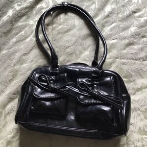 FAUX LEATHER BLACK SHOULDER BAG